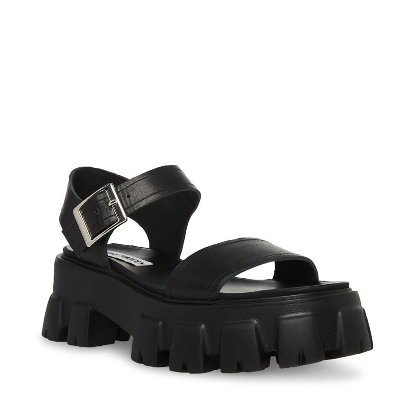 Black Steve Madden Ellie Leather Women's Platform Sandals | PH 2843HYV